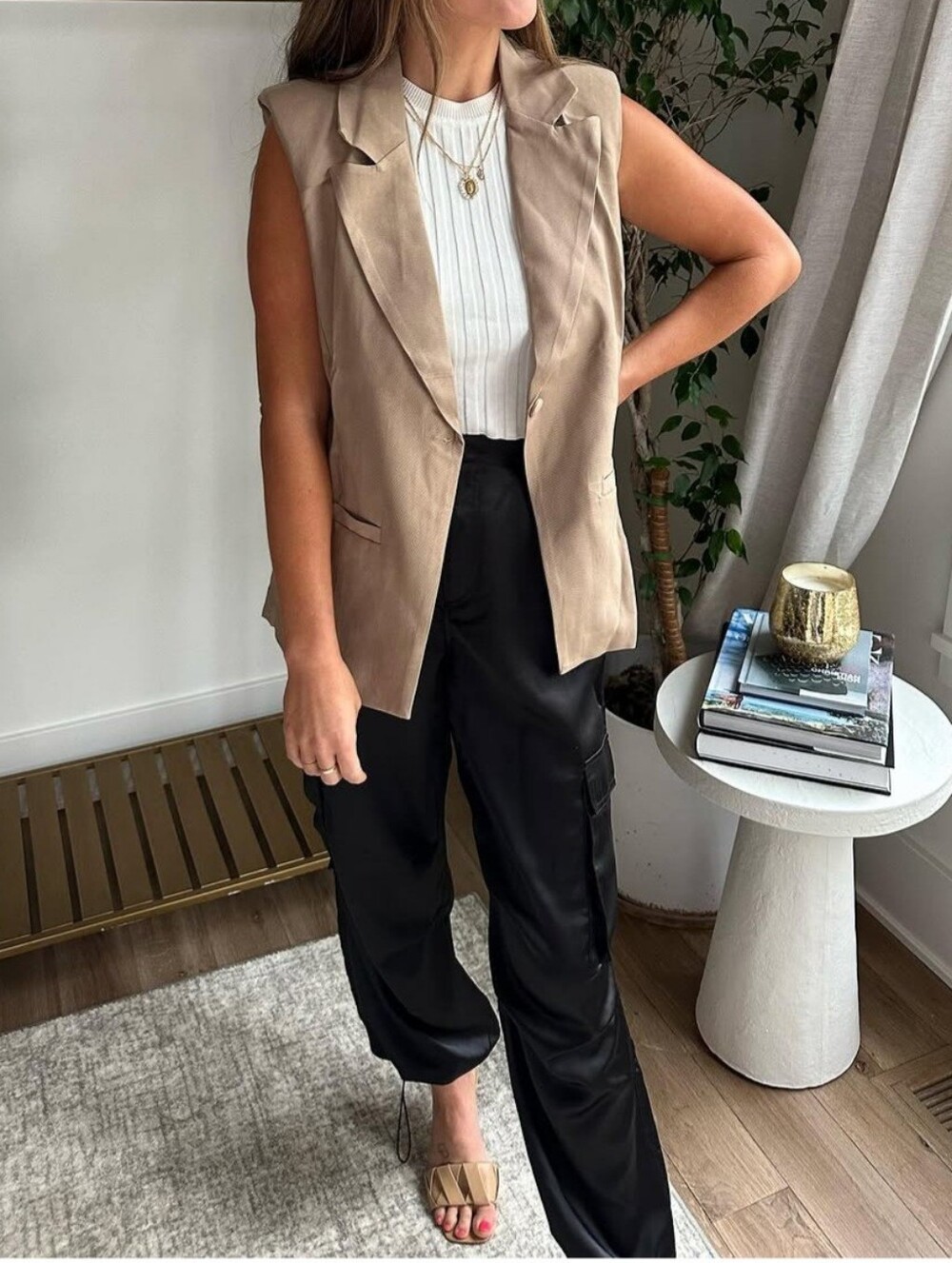 Lumiere Women's Sleeveless Blazer Vest - Taupe Size Medium (6-8)